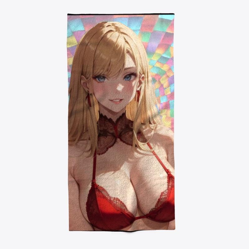 Blonde Anime Girl in Red Lingerie